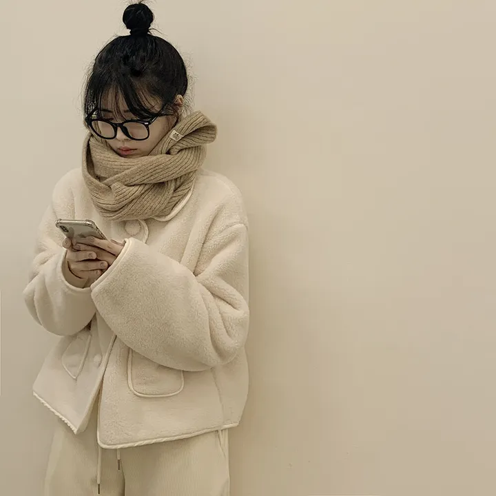 [양면퍼🧸/귀여움] 아방핏 양털 후리스 뽀송 카라 덤블 퍼자켓 크롭점퍼 밍크 숏코트 상세 이미지 5