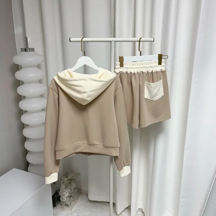 *꾸안꾸, 원단최고* 투웨이 배색 후드집업 반바지 트레이닝 세트 투피스 상세 이미지 65