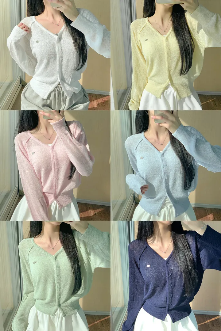 [여름신상💗] 부클 파스텔 팬던트 심볼 브이넥 여름 가디건 - 6color (파스텔/펜던트/와펜/나그랑/긴팔/브로치/쭈리/꾸안꾸/데일리/베이직/그물) 상세 이미지 4