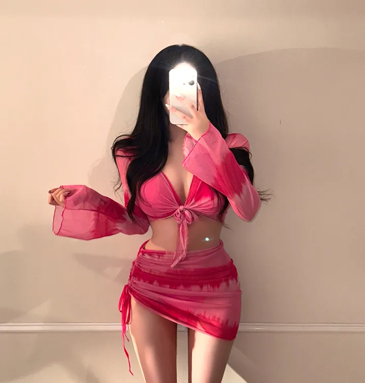 [최저가!!/군살커버/핏보장] 4pcs 세트 섹시 글램 커버업 셔링 랩스커트 여리핏 크롭 볼레로 가디건 투피스 리본 스트랩 수영복 비치웨어 물나염 슬림 휴양지 인생샷 유니크 상세 이미지 6