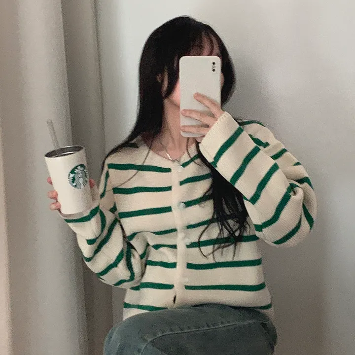 [데일리/꾸안꾸*.*] 파이 스트라이프 단가라 자켓 가디건 상세 이미지 5
