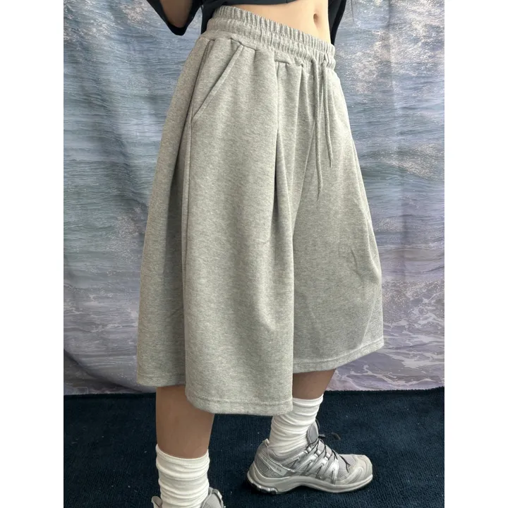[UNISEX/기획특가/소장추천!/3size!]사이드 폴드 핀턱 포인트 루즈 와이드 벌룬 버뮤다 하프 트레이닝 팬츠(2color) 상세 이미지 53