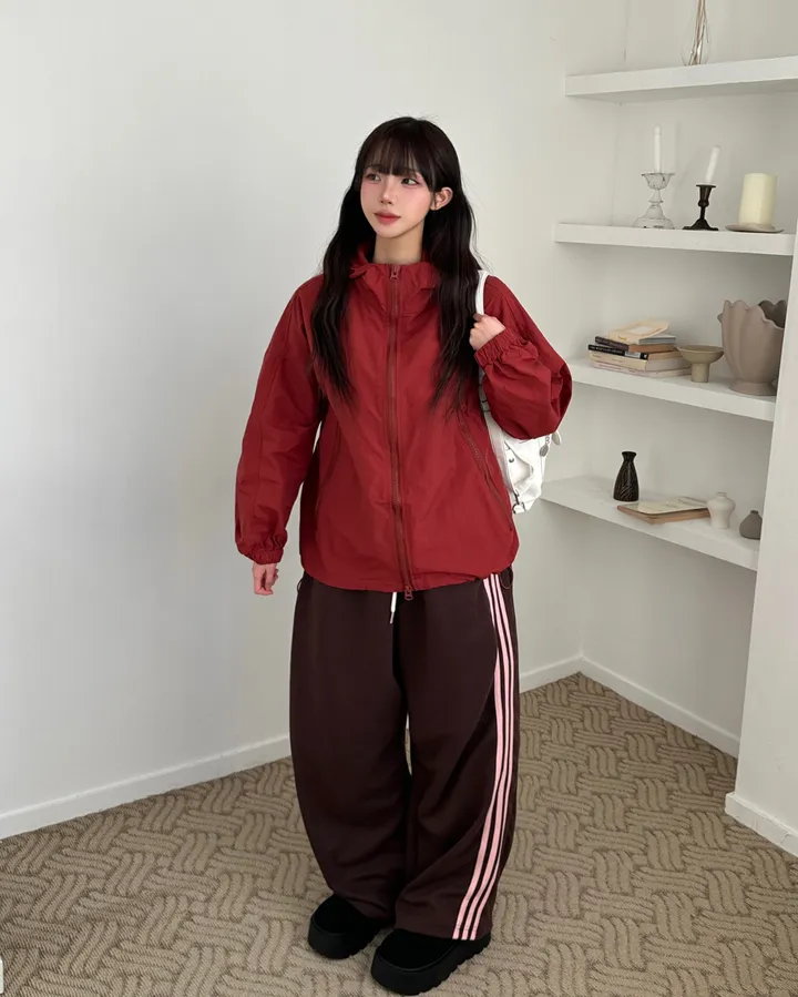 *모델소장[고프코어] 브릭 후드 스트링 오버핏 집업 박시핏 윈드브레이커 자켓 바람막이 (5color) 상세 이미지 4