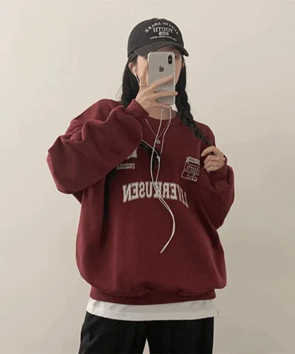 [유니폼st/오버핏맨투맨] 블록코어룩 정석, 레버쿠젠 레터링 오버핏 기모 맨투맨 (2color)