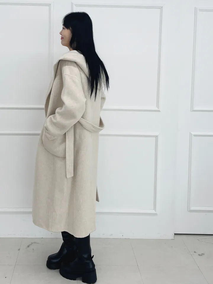 자체제작 원단부터 다른 핸드메이드 양모 후드코트 리얼빅사이즈, 가벼운코트,연말룩, 하객룩 110까지 상세 이미지 24
