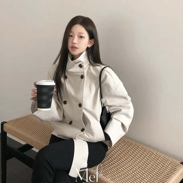 가을필수🍂 [브랜드퀄/하이넥!] 파리 하이넥 더블버튼 벨트 숏 트렌치코트 하프자켓 하프코트 트렌치자켓 숏트렌치 가을자켓 가을아우터 가을옷 출근룩 가을하객룩 키작녀
