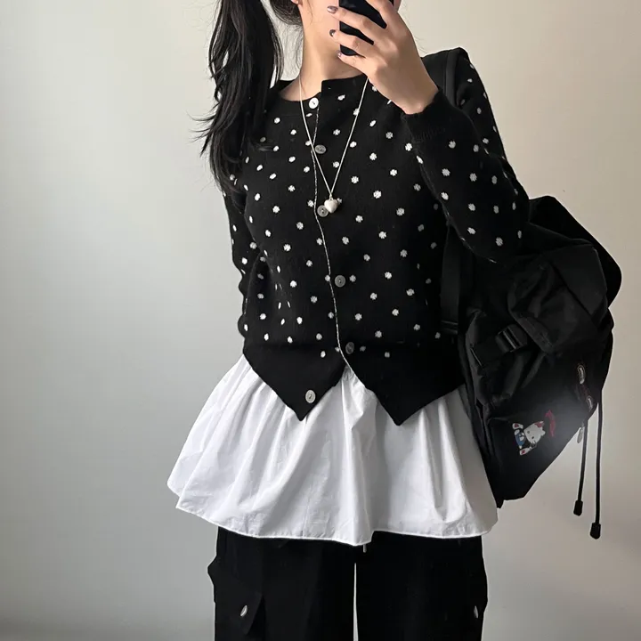 [도트🖤/고퀄원단] 도트 라운드 니트 가디건 도트가디건 라운드가디건 봄가디건  땡땡이 상세 이미지 7