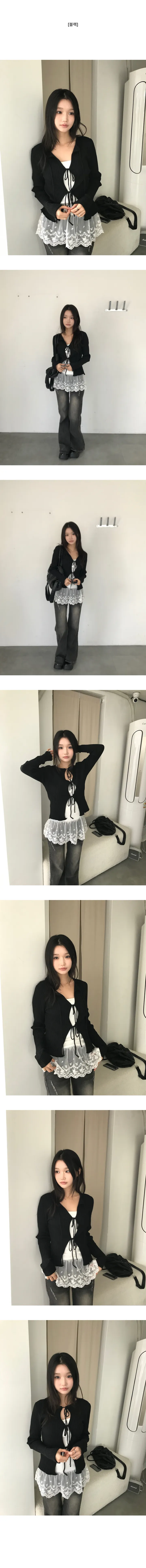 [봄신상🌸/3color]유리  스트랩 리본 골지 니트 가디건 상세 이미지 6