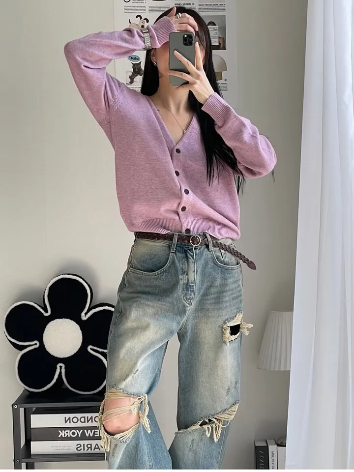 원가파괴❤️‍🔥최저가[고퀄리티/봄신상/실물보장]시엘울가디건 루즈핏 브이넥 긴팔 울가디건 봄 포근 루즈 기본 데일리 베이직 출근룩 기본템 봄가디건 상세 이미지 21