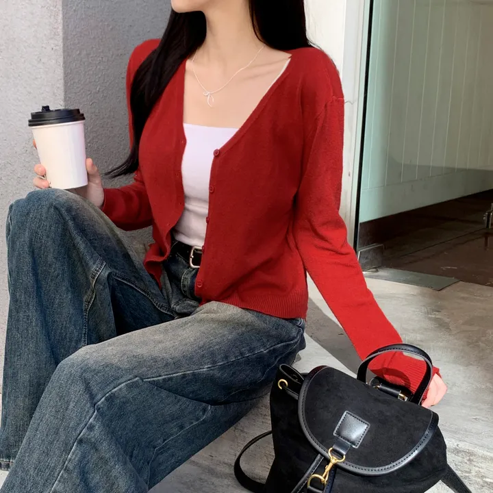 당일출고🚀,문의폭주[MD강추] 픽미 브이넥 꾸안꾸 여리핏 레이어드 베이직 간절기 아우터 긴팔 니트 가디건 -6color 상세 이미지 15