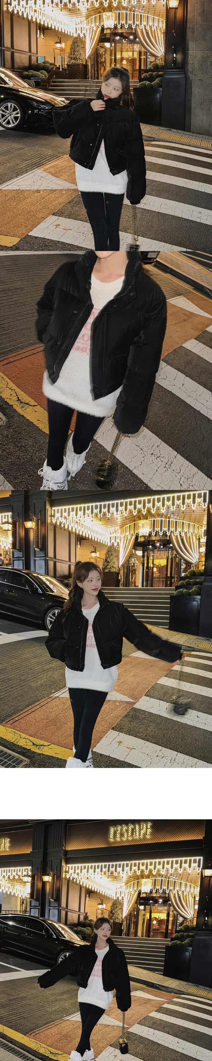 [무광레더/매트질감/어깡❌/고퀄/5col] 노라트 하이넥 카라넥 스냅버튼 지퍼 웰론 페이크레더 매트 무광 레더 크롭 패딩 상세 이미지 18