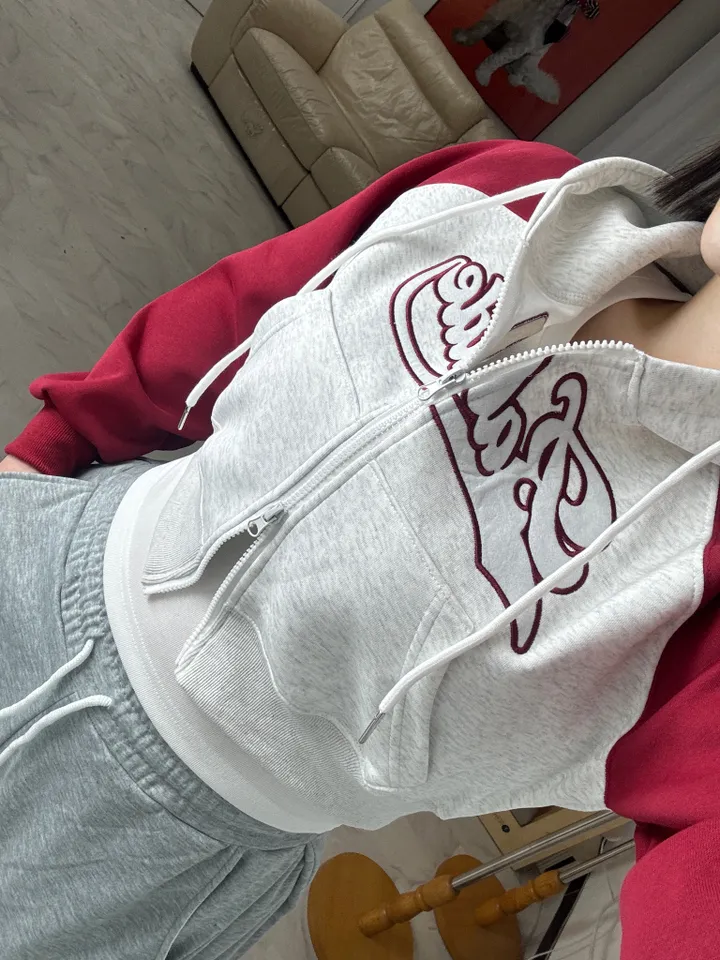 [데일리/투웨이]레터링 나그랑 투웨이 크롭 후드집업 상세 이미지 2