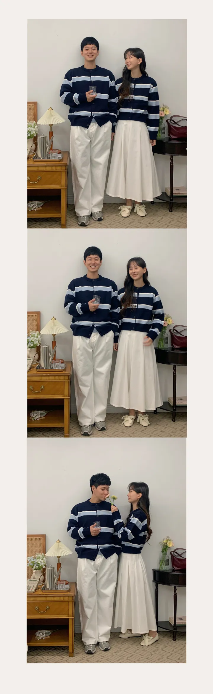 커플룩,시밀러룩베리 단가라 커플가디건 스트라이프 라운드가디건 시밀러룩 봄 꽃놀이 벚꽃 상세 이미지 8