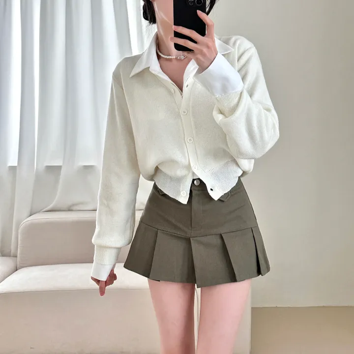 [허리잘록~/벚꽃룩!] 데일리 무지 브이넥 크롭 긴팔 니트 가디건 - 5color 상세 이미지 21