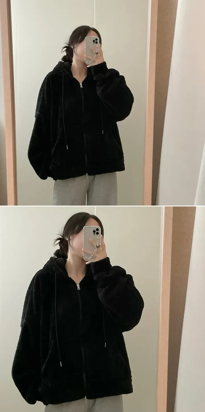 (5col) (두꺼워요) 오버핏 후리스 후드 집업 상세 이미지 6