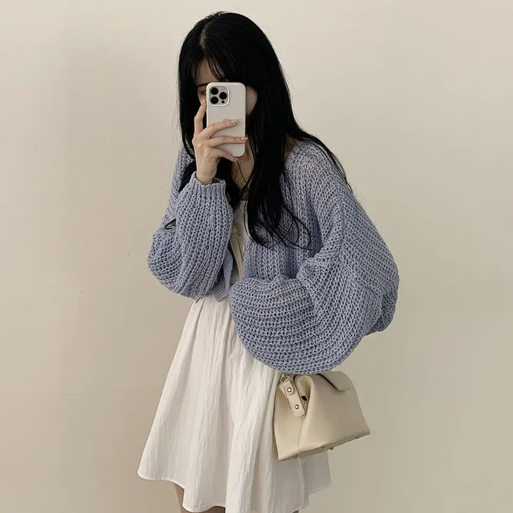 [고퀄!살탐방지] 왕박시 린넨 부클 여름니트 벌룬 크롭가디건 상세 이미지 27