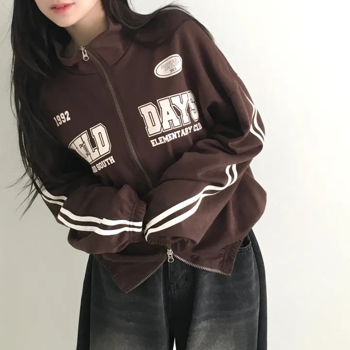문의폭주!![핏보장🖤/왕오버핏!] 플로어 빈티지 프린팅 레터링 두줄 라인 배색 카라 투웨이 트랙 집업 남녀공용 커플아우터 빅사이즈 상세 이미지 9