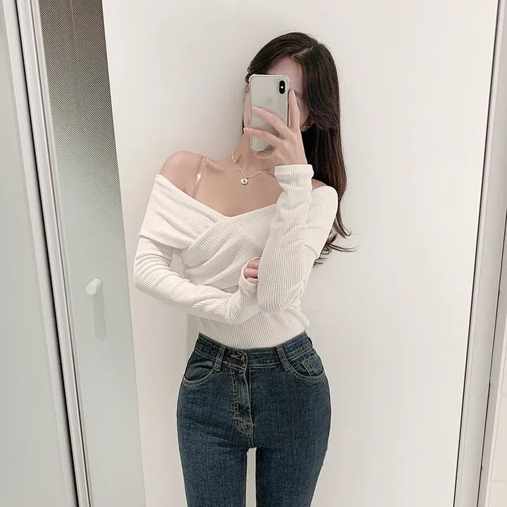 ( 당일출고!!, 핏보장!! ) 브이넥 오프숄더 골지 롱소매 기모 랩긴팔티 상세 이미지 12