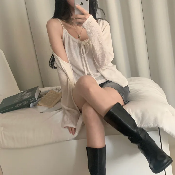 [린넨,세트/살안타템!] 젤럼 리본 셔링 홀터나시+루즈핏 린넨가디건 세트,셋업 - 4color 상세 이미지 18