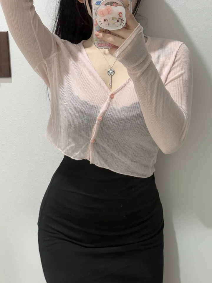*여리물먹핏* 베리 소매프릴 시스루 골지 가디건 6color/ 크롭가디건 여리가디건 봄가디건 여름가디건 살안타템 골지가디건 시스루가디건 기본가디건 롱슬리브 상세 이미지 3