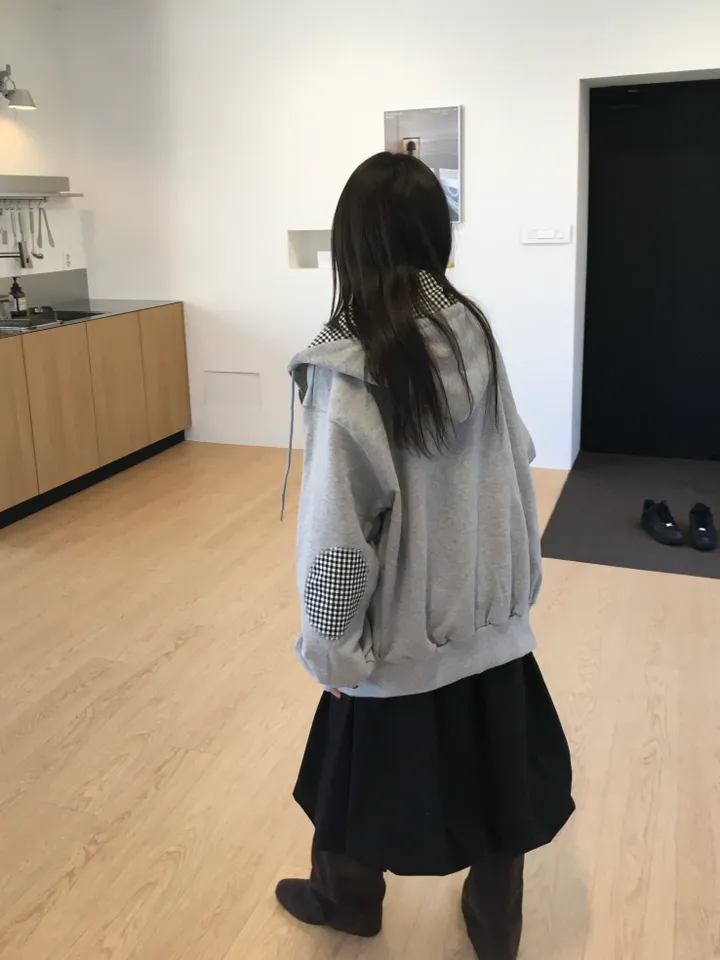 (*주문폭주 입고지연*)(2 color) 체크 패치 투웨이 후드집업 상세 이미지 19