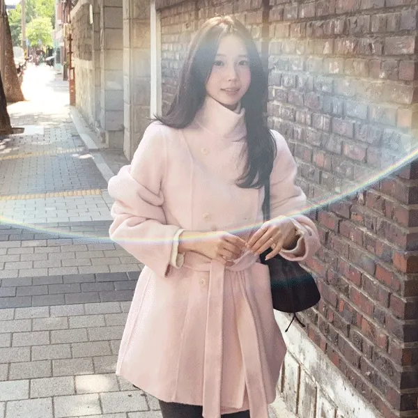 [sheep wool100][P.B MADE] 피카부 핸드메이드 하프 코트 (하이넥/하프기장/허리끈) - 2color