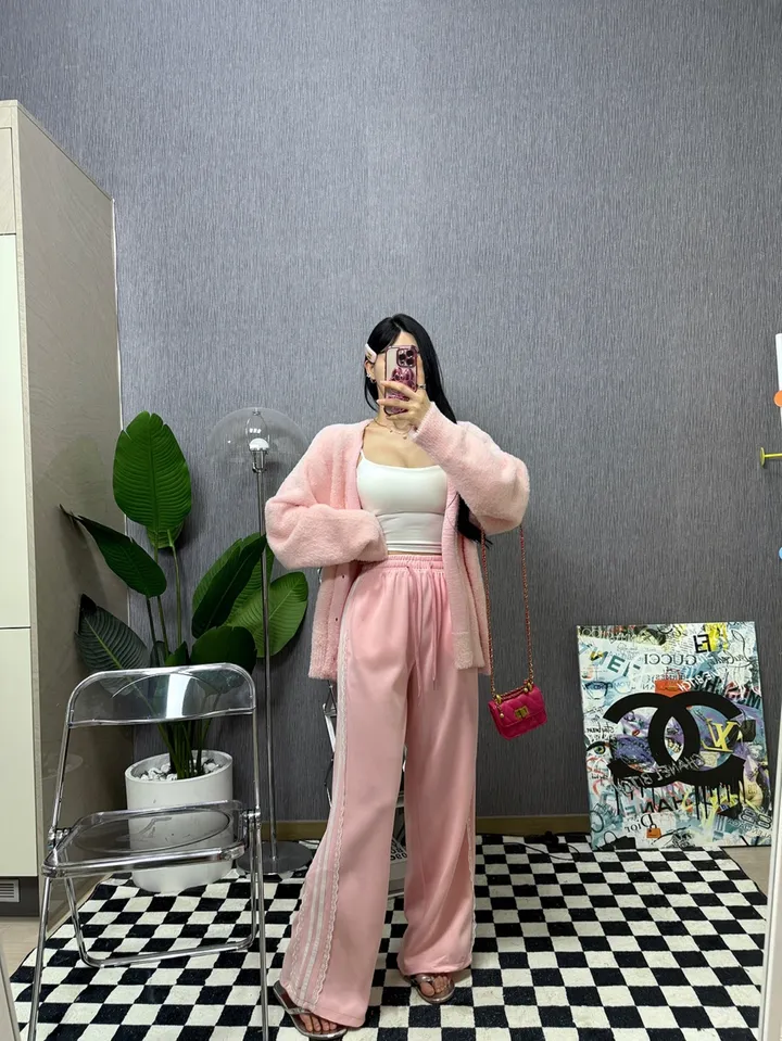 봄 레이스트랙 스트링팬츠 (소라/그레이/핑크/네이비/블랙) 레이스바지 와이드팬츠 트레이닝팬츠 트랙팬츠 상세 이미지 7