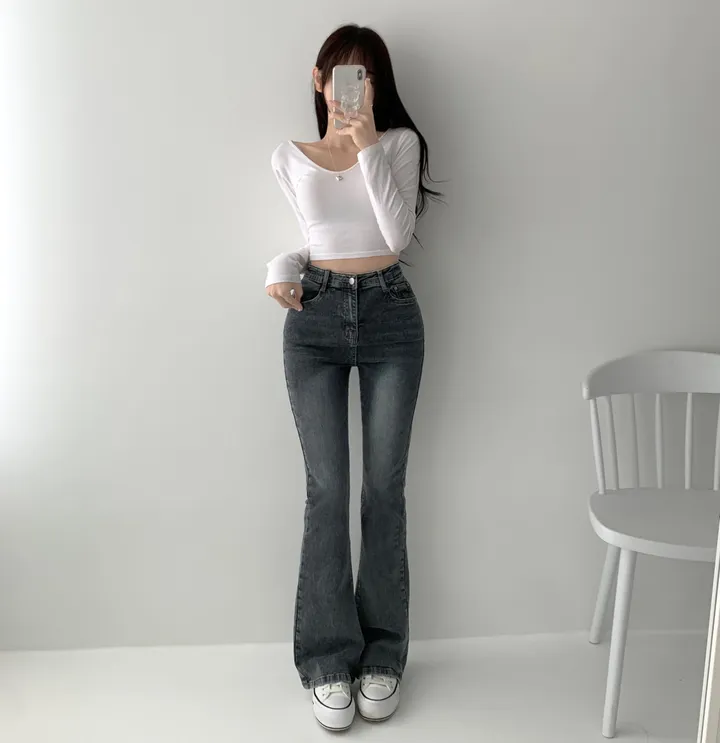 [인생핏🖤/기장선택/~XL] 모먼트 빈티지 스톤 워싱 하이웨스트 부츠컷 스판 데님 팬츠 키작녀 키큰녀 빅사이즈 청바지 상세 이미지 12