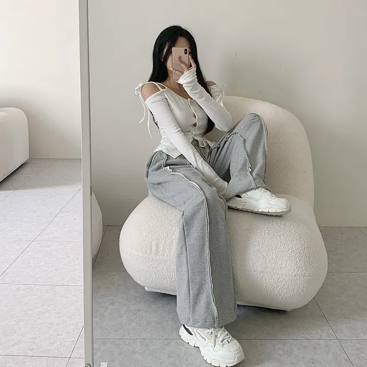 [꾸안꾸필수/넉넉핏] 타르트 데끼 두줄 통 와이드 팬츠 상세 이미지 5