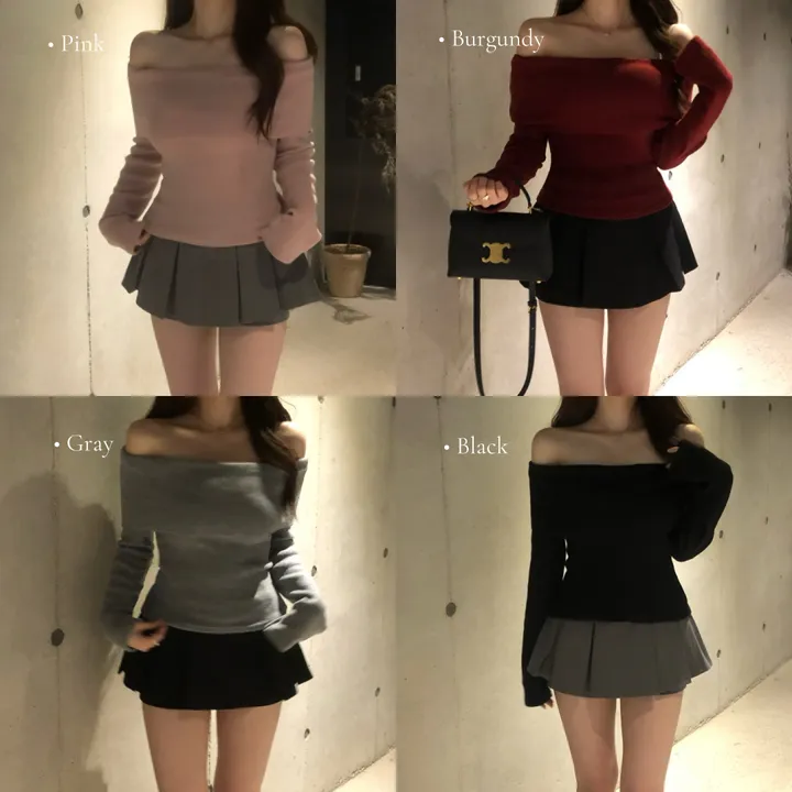 +특가할인✨ [봄신상/팔뚝살소멸핏] 기본충실! 로제 오프숄더 슬림 니트 긴팔 티셔츠 knit (*핏,컬러완벽 *흘러내림X) 상세 이미지 8
