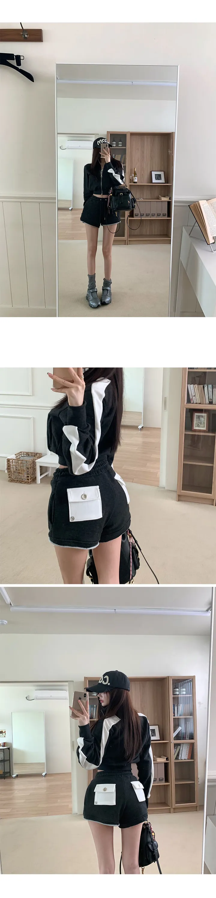 *부함x직각어깨핏[여름밤에도🖤] made 멜팅 배색 세미크롭 집업 상세 이미지 23