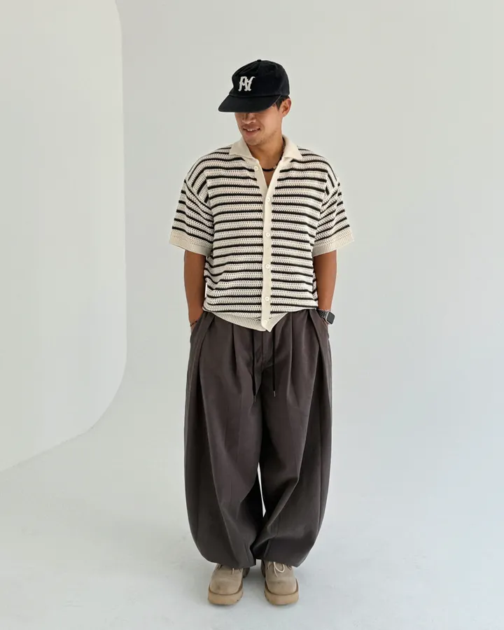 [온트추천] (UNISEX) 모리 스트라이프 카라 반팔 가디건 상세 이미지 42