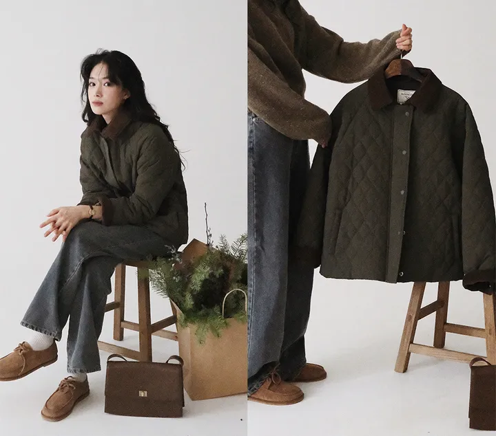 [🤎아우터] 매트 바버패딩 (4온스+플리스내피) - 3 color (SLOWMADE/자체제작/사이즈세분화/이중잠금/코듀로이/배색카라) 상세 이미지 3