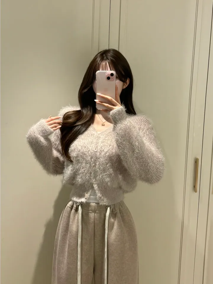 [데일리/청순여리] 앙고라 세미크롭 니트 가디건 봄신상 봄가디건 (6color) 상세 이미지 4