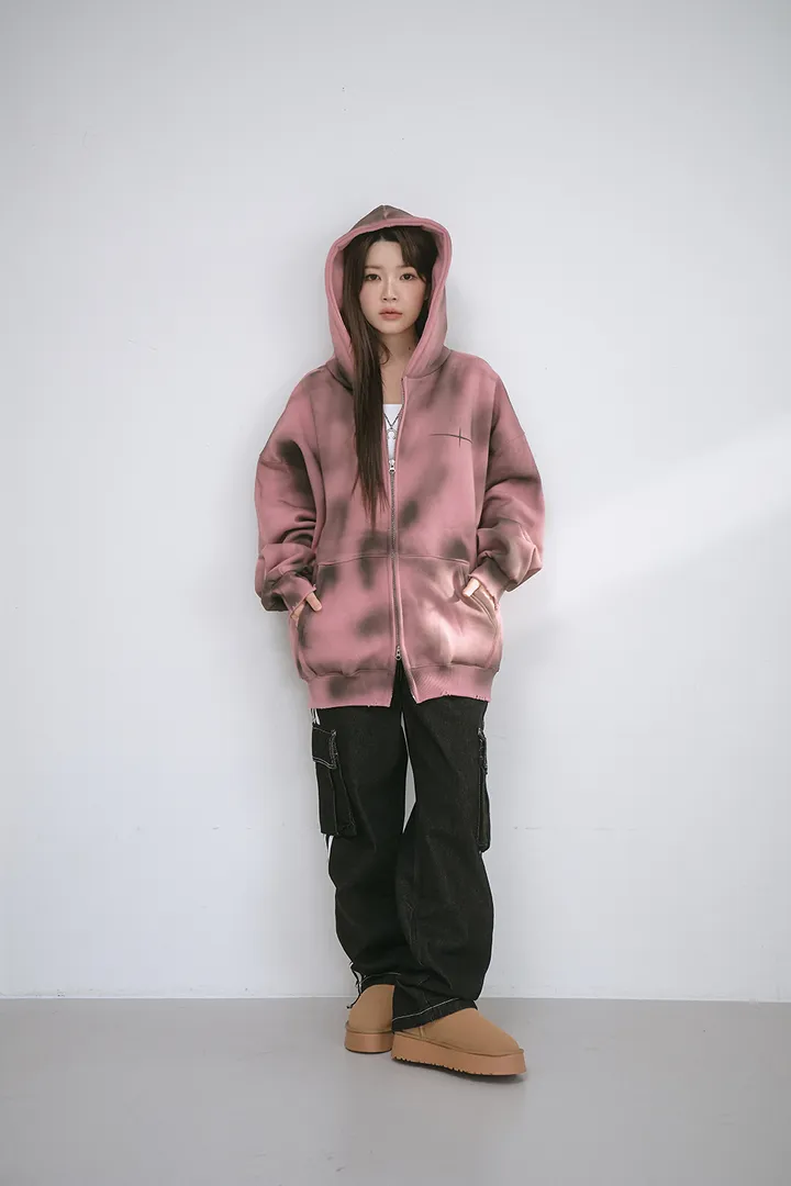 [UNISEX] 빈티지 워싱 더티 투웨이 후드집업 크롭 워싱  피그먼트 오버핏  핸드워머  커플룩 스트릿룩 빈티지룩 남여공용 유니섹스 크롭집업  빅사이즈 유니크 봄신상신상 물나염 상세 이미지 27