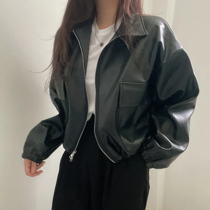 [투웨이/고퀄리티]레더 스트링 카라 크롭 라이더 숏자켓 3color 상세 이미지 23