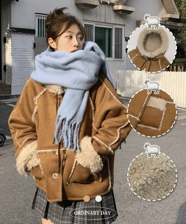 [전체양털안감🐑/따뜻해요🤎] 하디 에코 양털 스웨이드 무스탕 후드 뽀글이 하프 울코트 2color 상세 이미지 5