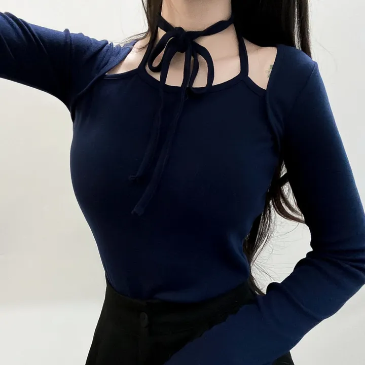 봄신상🌺 [모델강추/3color] 홀터넥 리본 스트랩 어깨 트임 티셔츠 상세 이미지 21