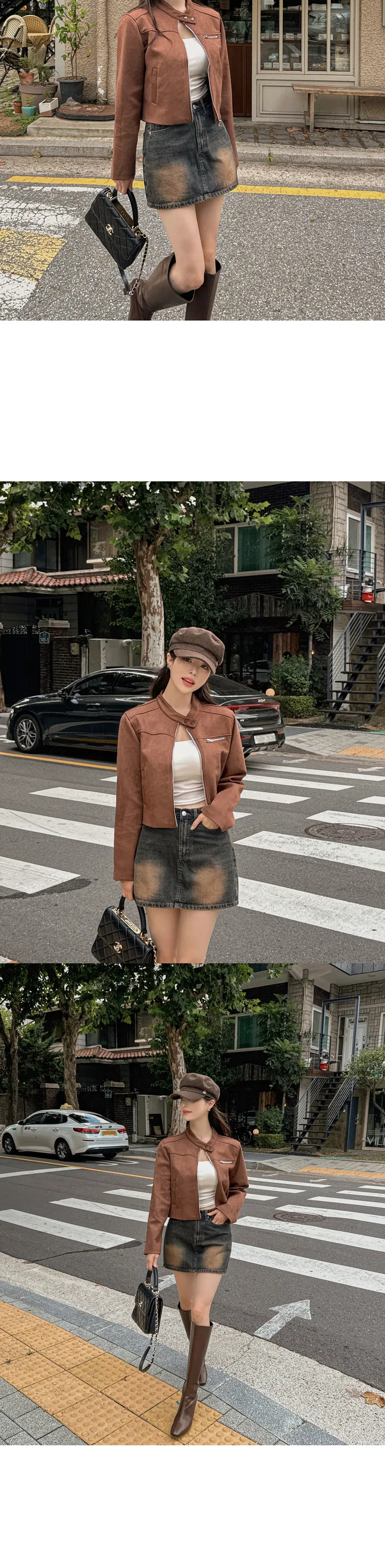 [가성비갑/강력추천🤎] 웬디스 노카라 스탠다드 포켓 반 하이넥 스웨이드 세미크롭 긴팔 점퍼 자켓 상세 이미지 18