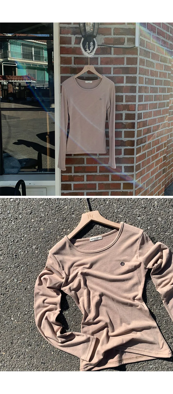 (2size)[매일입는/잘록허리!] made 레터 슬림 라운드 긴팔티 기본티 약기모 상세 이미지 9