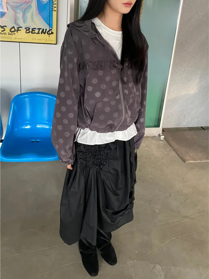 (고퀄리티/일본감성낭낭🎀) 도트 프릴 후드 바람막이 자켓 상세 이미지 11