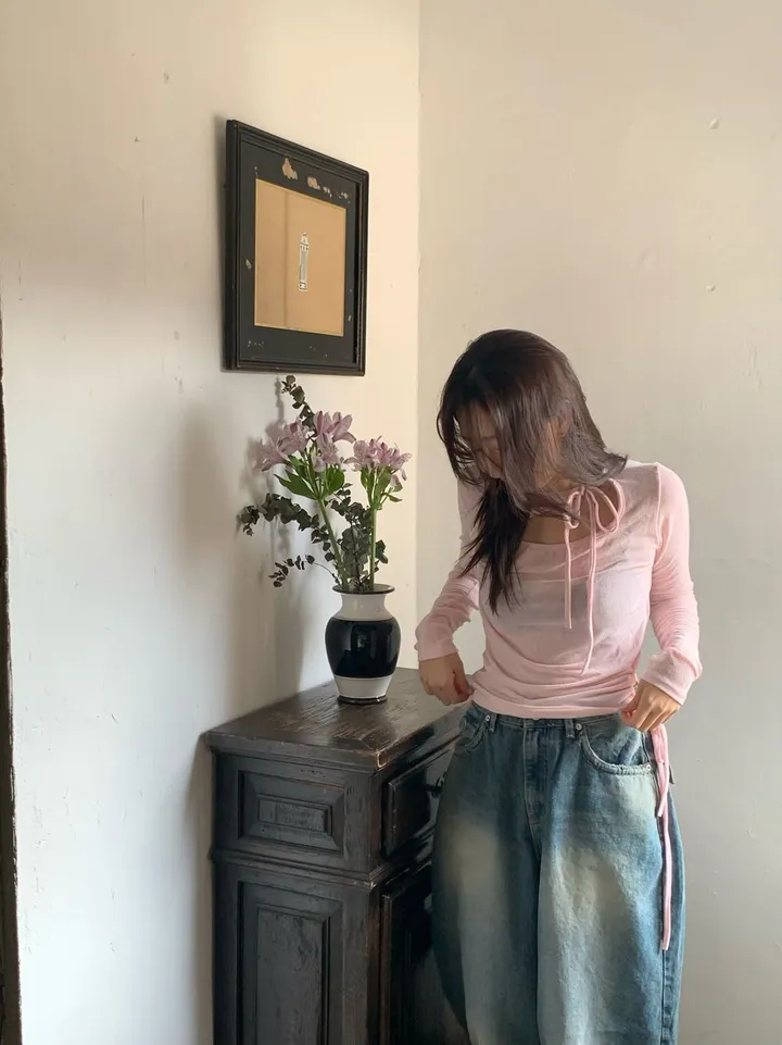 카리나 착용🔥코이 백 포켓 하이라이트 워싱 벌룬 보이핏 와이드 데님 롱 팬츠  ootj 상세 이미지 17