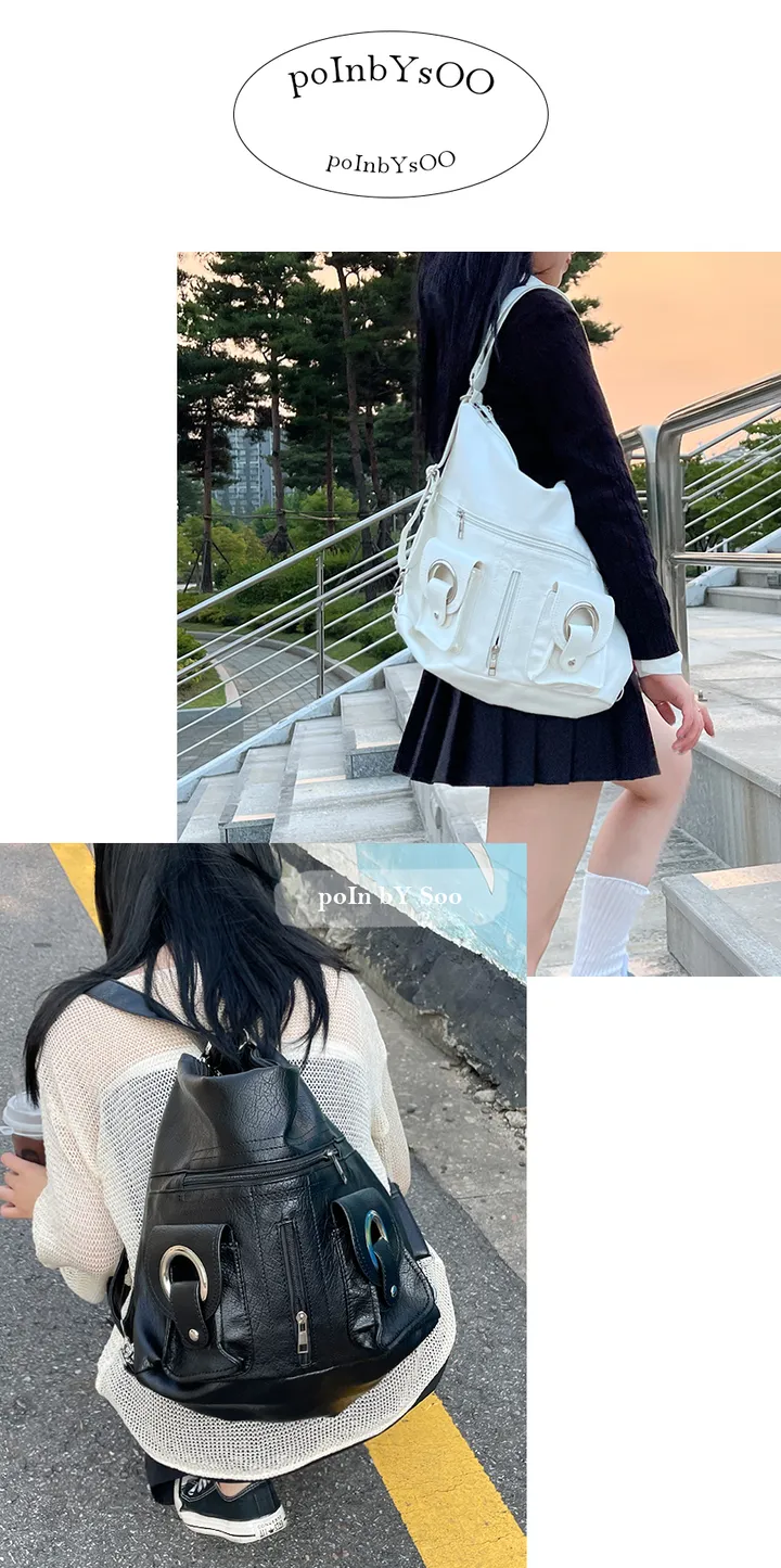 [인기🧡/당일출고] TwoWay 레더 포켓 스트릿 숄더백 백팩 상세 이미지 1