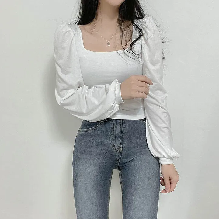 [속옷비침X!묶음할인]여리글램 퍼프 모어 스퀘어 반크롭 긴팔T 4col 상세 이미지 7