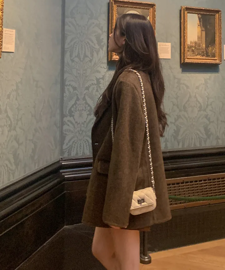 [wool70%🤎클래식무드] 모직 헤링본 핸드메이드 하프코트 자켓 반코트 아우터 절개 트임 코트 고퀄리티 루즈핏 봄 간절기 데이트룩 개강룩 4COL 상세 이미지 5