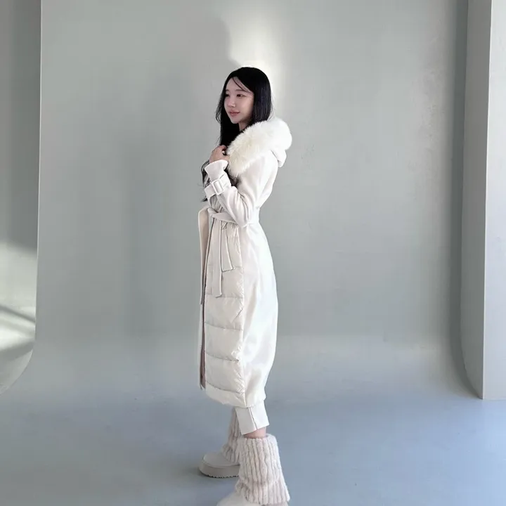 [하이퀄리티] 로로 폭스퍼 구스다운 더블패딩코트 패딩배색코트 후드패딩코트 (수입) 상세 이미지 5