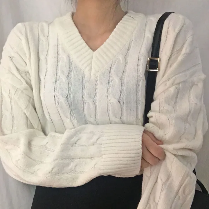 [컬러믹스,봄] 루즈핏 꽈배기 니트 / 봄가을, 매일입는 스프링 케이블 울니트 / 보카시 브이넥 오버핏 긴팔티 상세 이미지 11