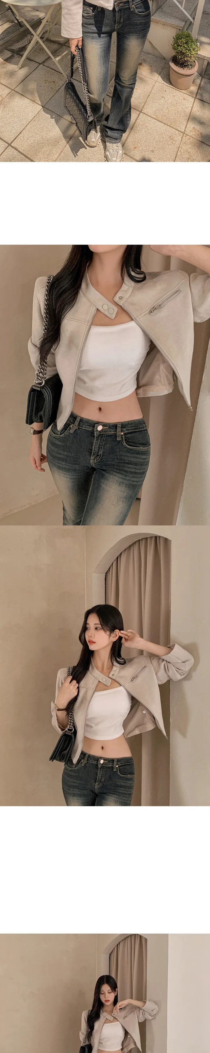 [가성비갑/강력추천🤎] 웬디스 노카라 스탠다드 포켓 반 하이넥 스웨이드 세미크롭 긴팔 점퍼 자켓 상세 이미지 27