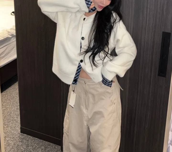 [데일리/투웨이🖤] 체크 나그랑 배색 가디건 니트 상세 이미지 6