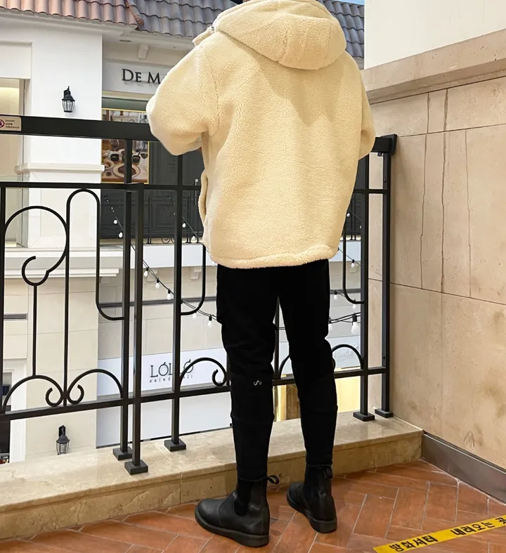 덤블 헤비 양털 패딩 오버핏 투웨이 스트링 후리스 뽀글이 후드 집업 자켓 점퍼 상세 이미지 110